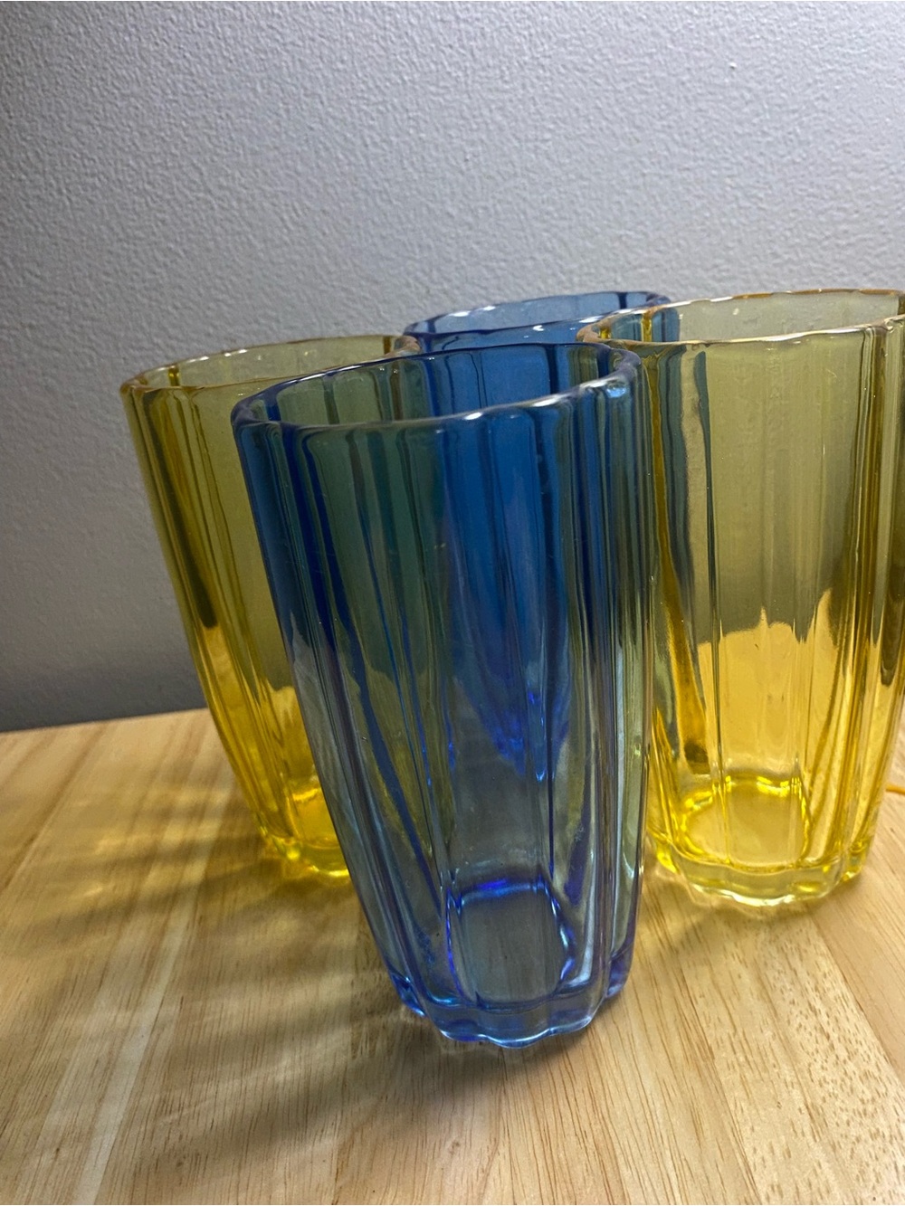 VTG Blue and Yellow Fluted Glass Tumbler Set - 4-Pack